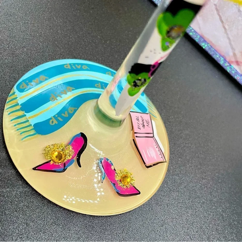 LOLITA - “Beach Diva” * Love my Wine * Hand-painted Wine Glass